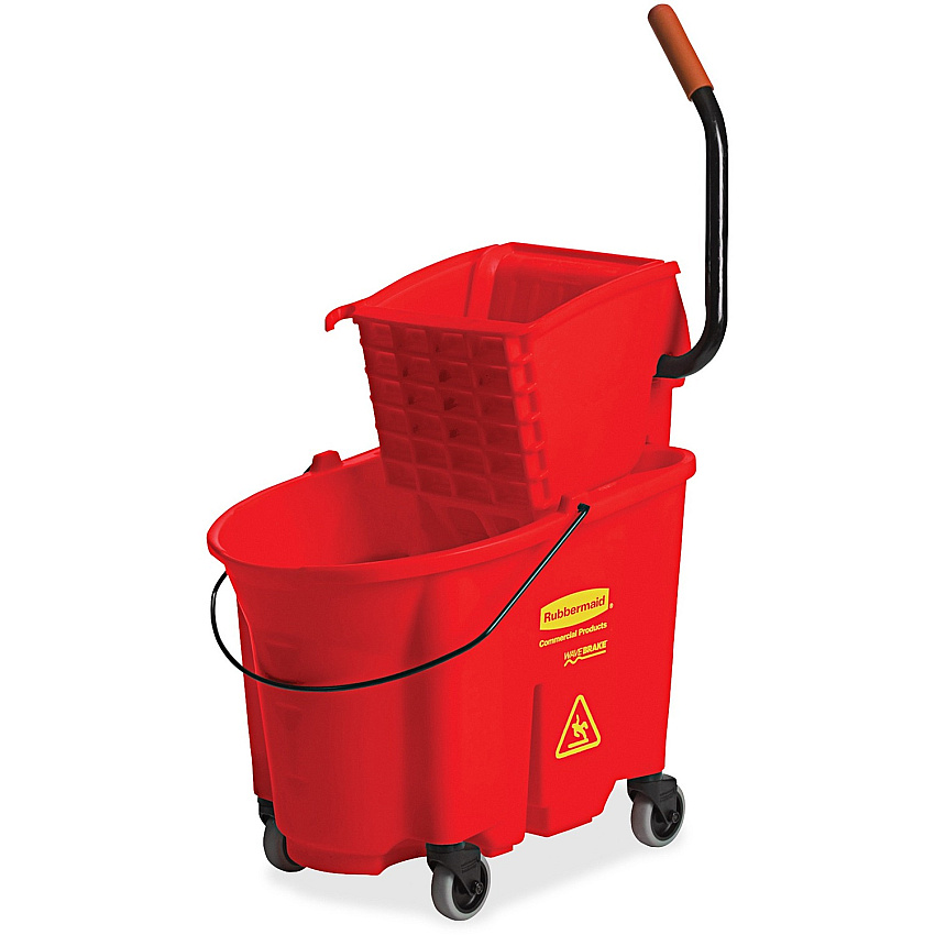 Rubbermaid Commercial WaveBrake 35 QT Side Press & Wringer 8.75 gal - Splash Resistant - 36.5" x 15.7" x 20.1" - Tubular Steel, Plastic - Red - 1 Carton (758888RD)