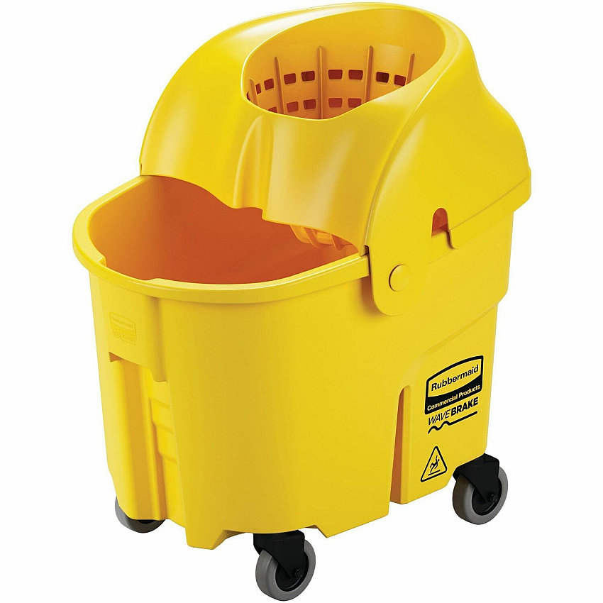 Rubbermaid Commercial WaveBrake 35 QT Institution Bucket & Wringer 8.75 gal - Splash Resistant, Handle - 20.5" x 16.8" - Tubular Steel, Plastic - Yellow - 1 Carton (759088YEL)