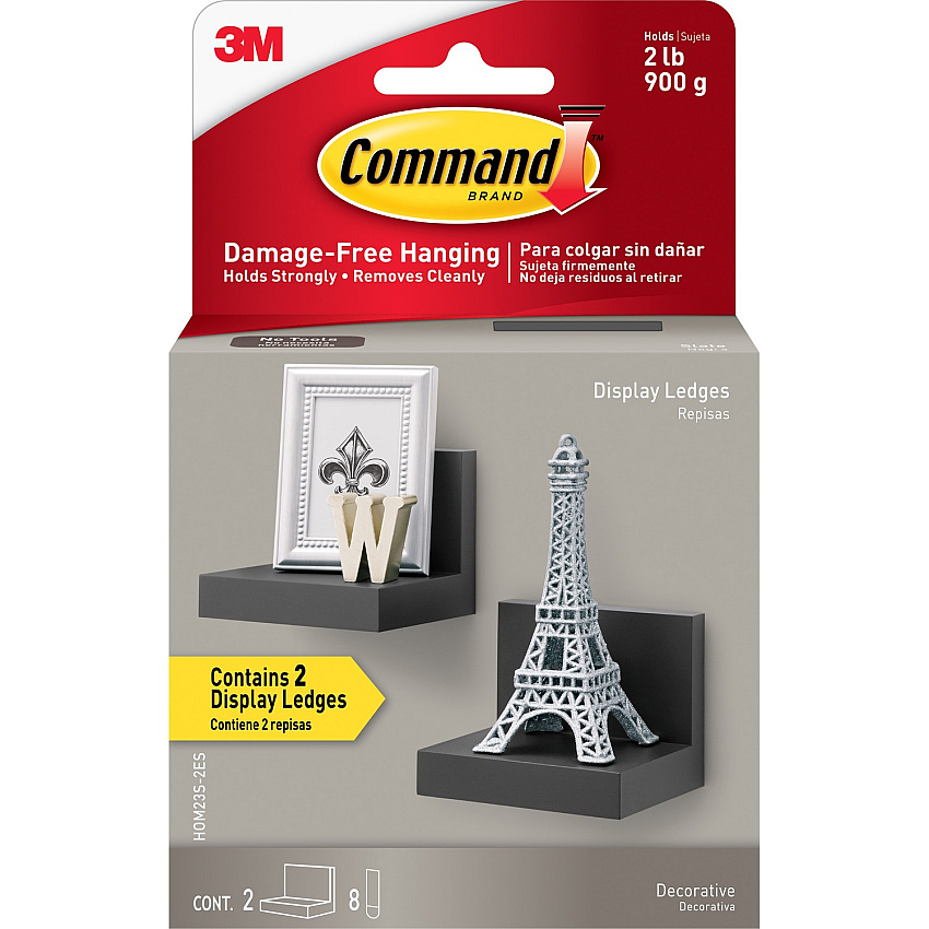 Command Display Ledges 3" Height x 4" Width x 3.5" Depth - Slate - Plastic - 2 / Pack (HOM23S2ES)