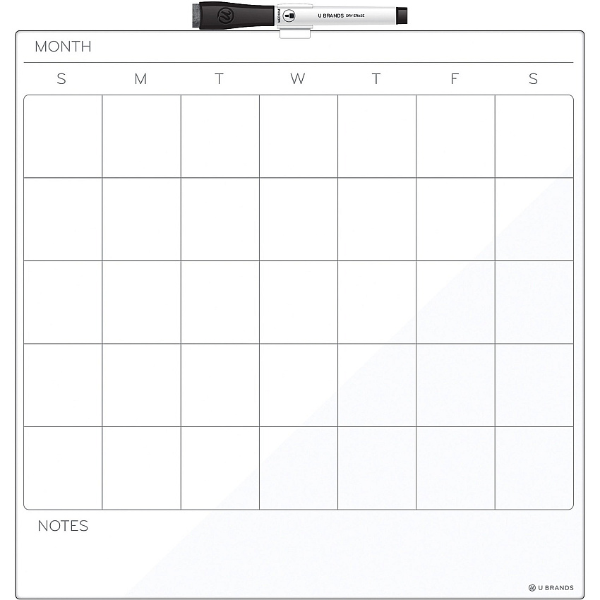 U Brands Magnetic Frameless Dry-Erase Calendar Board 14" (1.2 ft) Width x 14.6" (1.2 ft) Height - White Painted Steel Surface - Square - Horizontal - Magnetic - 1 Each (461U0004)