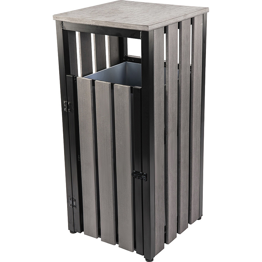 Lorell Faux Wood Outdoor Waste Bin Rectangular - Weather Resistant - 33.6" Height - Polystyrene - Weathered Charcoal - 1 Each (LLR42693)