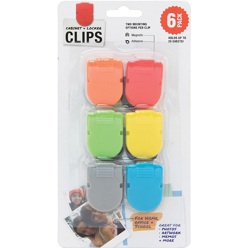 Advantus Magnetic Cabinet/Locker Clip 1" Length x 0.5" Width - 40 Sheet Capacity - for Notes, Photo, Memo, Message - Magnetic, Self-adhesive - Assorted - Ceramic Magnet - 6 / Pack (97526)