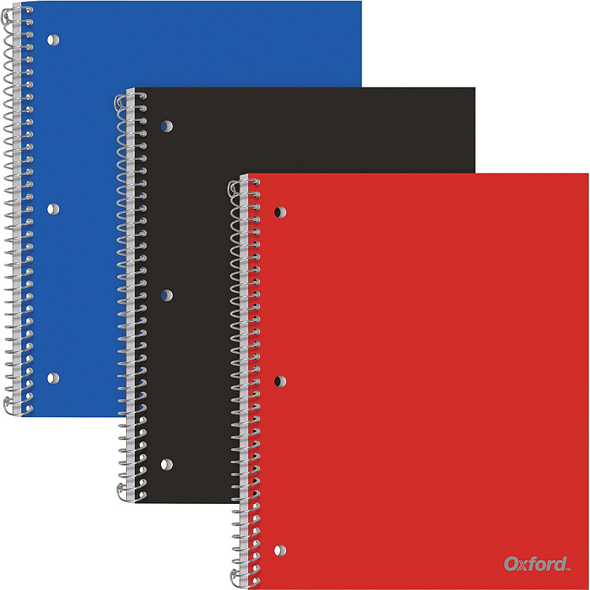 Oxford 1-Subject Poly Notebook 1 Subject(s) - 100 Sheets - Spiral Bound - Wide Ruled Front Ruling - 3 Hole(s) - 0.30" Height x 8.5" Width x 10.5" Length - Assorted Poly Cover - Pocket Divider, Snag Resistant, Micro Perforated, Smooth, Durable Cove (10389)