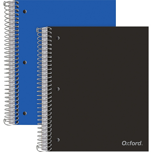 Oxford 5-Subject Wire-Bound Notebook 5 Subject(s) - 200 Sheets - Wire Bound - College Ruled Front Ruling - Red Margin - 3 Hole(s) - 9" x 11" Sheet Size - 0.60" Height x 9" Width x 11" Length - Assorted Cover - Divider, Snag Resistant, Micro Perfor (10388)