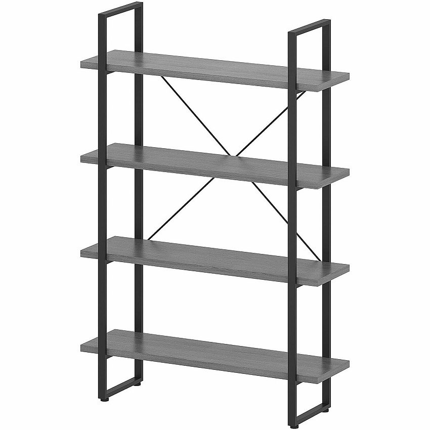 Lorell SOHO Rustic Metal Frame Bookcase 57.5" Height x 39.4" Width x 11.8" Depth - 4 Shelve(s) - Band Edge - Finish: Charcoal - Sturdy, Durable - 1 Each (LLR97620)
