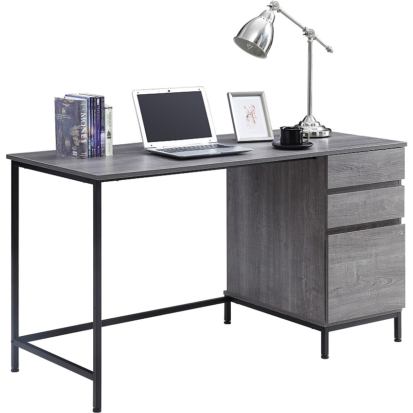Lorell SOHO Desk with Side Drawers 30" Height x 55" Width x 23.6" Depth - Total Drawer(s): 3 - Single Pedestal on Right Side - Finish: Charcoal - 1 Each (LLR97616)