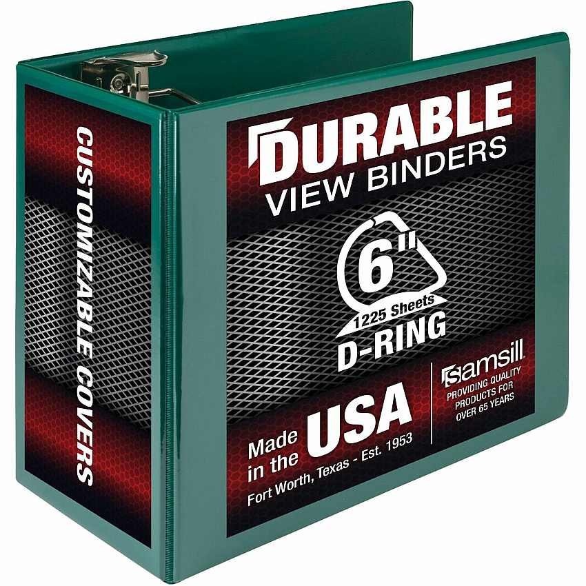 Samsill Nonstick 6" Locking D-Ring View Binder 6" Binder Capacity - 1225 Sheet Capacity - 3 Ring - Fastener: D-Ring - Pocket: 2, Internal - Green - 2.73 lb - Recycled - Lockable, Non-stick, Concealed Rivet, Ink-transfer Resistant, Clear Overlay, N (16424)
