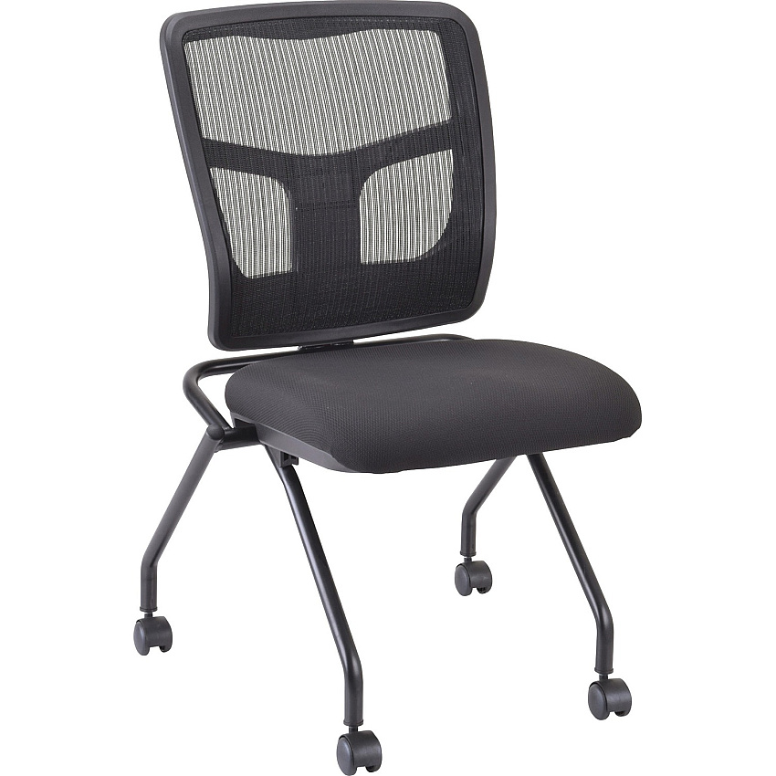 Lorell Training Room Guest Chairs Black Seat Color - Fabric Seat Material - Mesh Back Material - Metal Frame Material - Rectangular Base - Black - 2 / Carton (LLR84385)