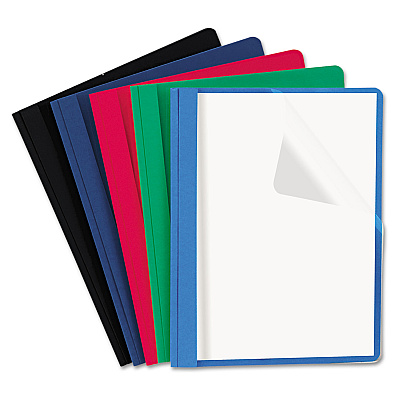 Universal Clear Front Report Cover, Prong Fastener, 0.5" Capacity, 8.5 x 11, Clear/Assorted, 25/Box (UNV57119)
