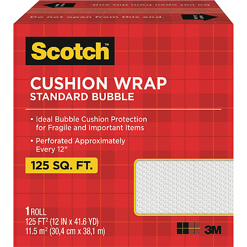 Scotch Cushion Wrap 12" Width x 100 ft Length - Perforated, Lightweight, Recyclable, Non-scratching, Easy Tear - Polyethylene, Nylon - Clear - 1 Carton (7962)