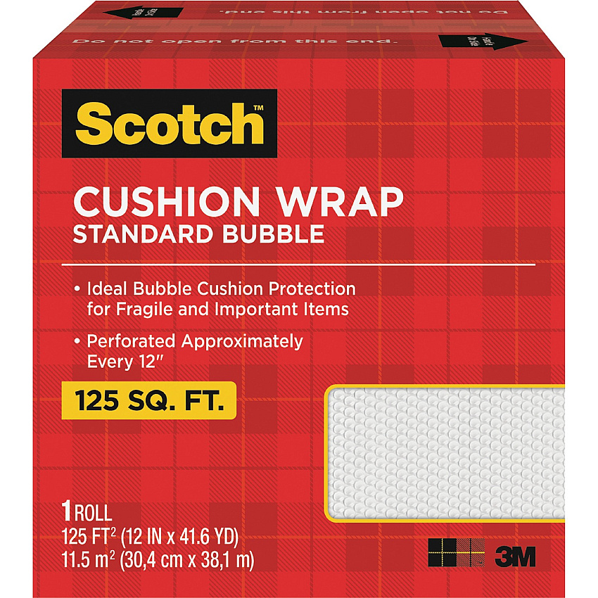 Scotch Cushion Wrap 12" Width x 100 ft Length - Perforated, Lightweight, Recyclable, Non-scratching, Easy Tear - Polyethylene, Nylon - Clear - 1 Carton (7962)