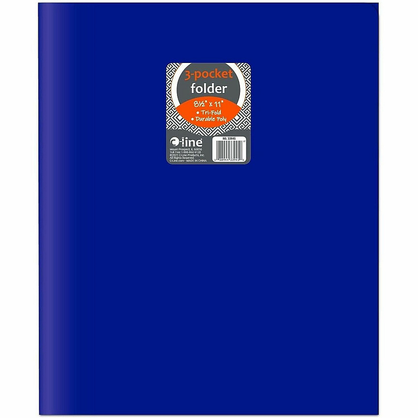 C-Line Letter Pocket Folder 8 1/2" x 11" - 3 Internal Pocket - Blue - 24 / Box (33945)