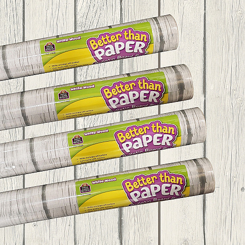 Teacher Created Resources White Wood Paper Board Roll 12 ft Height x 48" Width - White, Gray - Wood - 4 / Pack (6331)