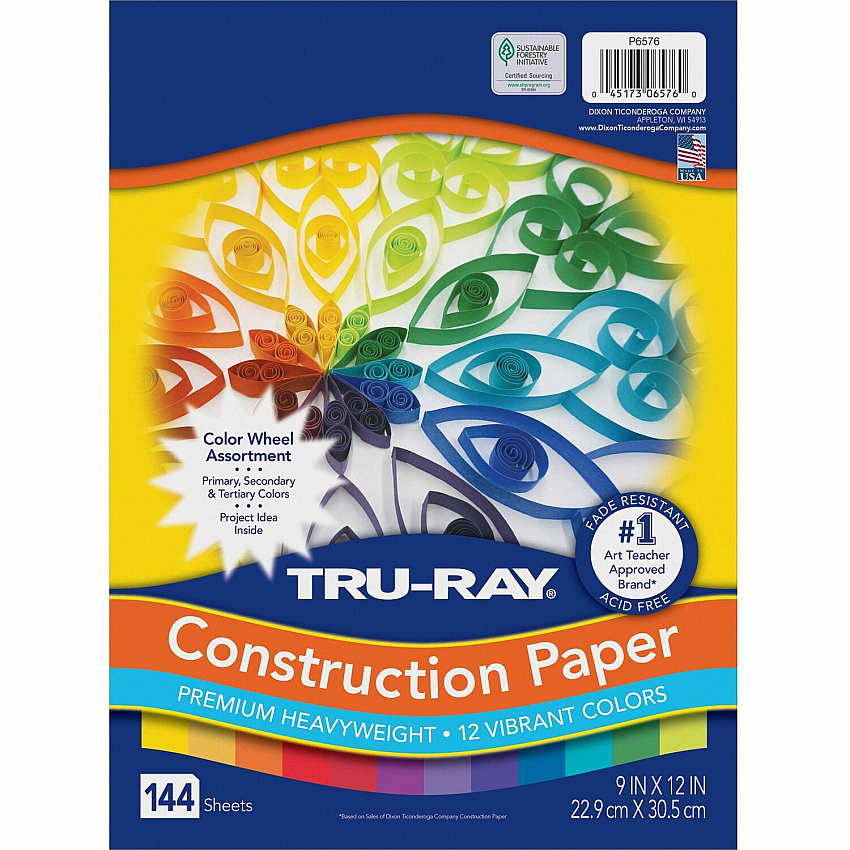 Tru-Ray Color Wheel Construction Paper Project - 144 Piece(s) - 12" Height x 9" Width x 1" Length - Yellow, Gold, Orange, Festive Red, Holiday Red, Magenta, Violet, Purple, Blue, Turquoise, Holiday Green, ... - 1 Pack (6576)