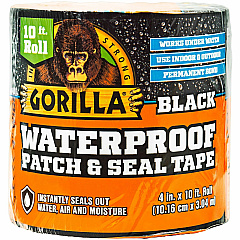 Gorilla Glue Gorilla Waterproof Patch & Seal Tape 10 ft Length x 4" Width - Black - UV Resistant - For Indoor, Outdoor, Smooth Surface, Nonporous Surface, Roofing, Window Frame, Gutter, Drainage Pipe, Caravan - 1 Each (4612502)