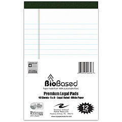 Roaring Spring USDA Certified Bio-Preferred Junior Size Legal Pads 40 Sheets - 80 Pages - Printed - Stapled/Tapebound - Both Side Ruling Surface - Wide Ruled Front Ruling - 0.34" Ruled - Double Line Red Margin - 20 lb Basis Weight - 75 g/m² G (24316) Roaring Spring USDA Certified Bio-Preferred Junior Size Legal Pads 40 Sheets - 80 Pages - Printed - Stapled/Tapebound - Both Side Ruling Surface - Wide Ruled Front Ruling - 0.34" Ruled - Double Line Red Margin - 20 lb Basis Weight - 75 g/m² G (24316)
