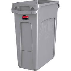 Rubbermaid Commercial Slim Jim Vented Container 16 gal Capacity - Rectangular - Durable, Vented, Sturdy, Weather Resistant, Handle, Lightweight - 25" Height x 11" Width - Plastic - Gray - 4 / Carton (1971258CT)