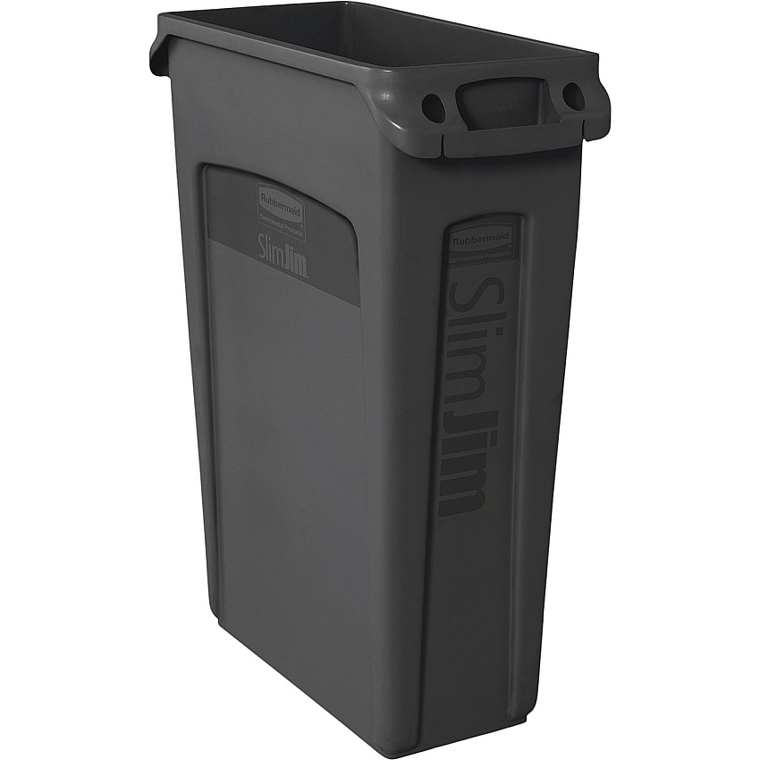 Rubbermaid Commercial Slim Jim 23-Gallon Vented Waste Containers 23 gal Capacity - Rectangular - Durable, Handle - 30" Height x 11" Width x 22" Depth - Black - 4 / Carton (354060BKCT)