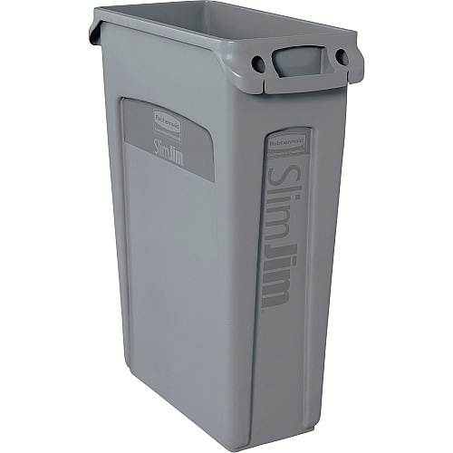 Rubbermaid Commercial Slim Jim 23-Gallon Vented Waste Containers 23 gal Capacity - Rectangular - Durable, Handle - 30" Height x 11" Width x 22" Depth - Gray - 4 / Carton (354060GYCT)