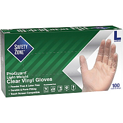 Safety Zone Powder Free Clear Vinyl Gloves 9.25" Glove Length - Large Size - Clear - Latex-free, DEHP-free, DINP-free, PFAS-free - For Food Preparation, Cleaning - 100/Box - 10 / Carton (GVP9LGHHCT)