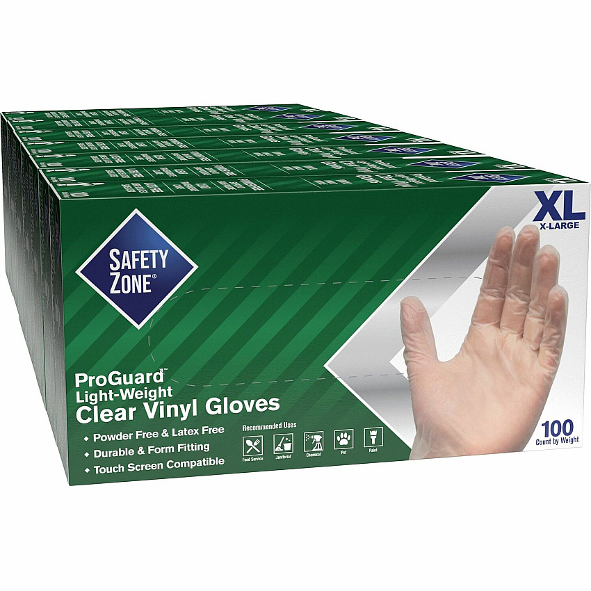 Safety Zone Powder Free Clear Vinyl Gloves 9.25" Glove Length - X-Large Size - Clear - Latex-free, DEHP-free, DINP-free, PFAS-free - For Food Preparation, Cleaning - 100/Box - 10 / Carton (GVP9XLHHCT)