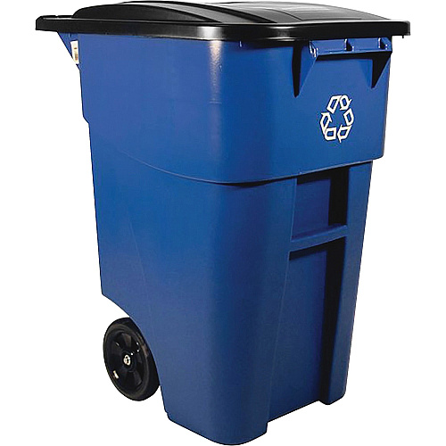 Rubbermaid Commercial Brute Recycling Rollout Container Swing Lid - 50 gal Capacity - Rectangular - Mobility, Heavy Duty, Wheels, Lid Locked, Hinged, Durable, Easy to Clean - 36.5" Height x 23.4" Width - Resin - Blue - 2 / Carton (9W2773BECT)