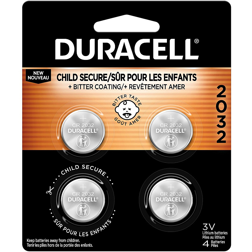 Duracell 2032 3V Lithium Battery 4-Packs For Security Device, Medical Equipment, Health/Fitness Monitoring Equipment, Calculator, Watch, Keyfob Transmitter - CR2032 - 3 V DC - 4/Pack - 30 / Carton (DL2032B4CT)