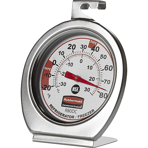 Rubbermaid Commercial Refrigerator/Freezer Thermometers Large Display, Shatter Proof Lens, Dual Dial - For Refrigerator/Freezer - Chrome - 12 / Carton (PELR80DCCT)