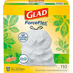 Glad ForceFlex Tall Kitchen Drawstring Trash Bags Gain Original with Febreze Freshness - 13 gal Capacity - 33.75 ft Length x 25.38 ft Width x 0.72 mil (18 Micron) Thickness - Drawstring Closure - White - Home, Office, Kitchen, Breakroom - 1 Box (79114) Glad ForceFlex Tall Kitchen Drawstring Trash Bags Gain Original with Febreze Freshness - 13 gal Capacity - 33.75 ft Length x 25.38 ft Width x 0.72 mil (18 Micron) Thickness - Drawstring Closure - White - Home, Office, Kitchen, Breakroom - 1 Box (79114)