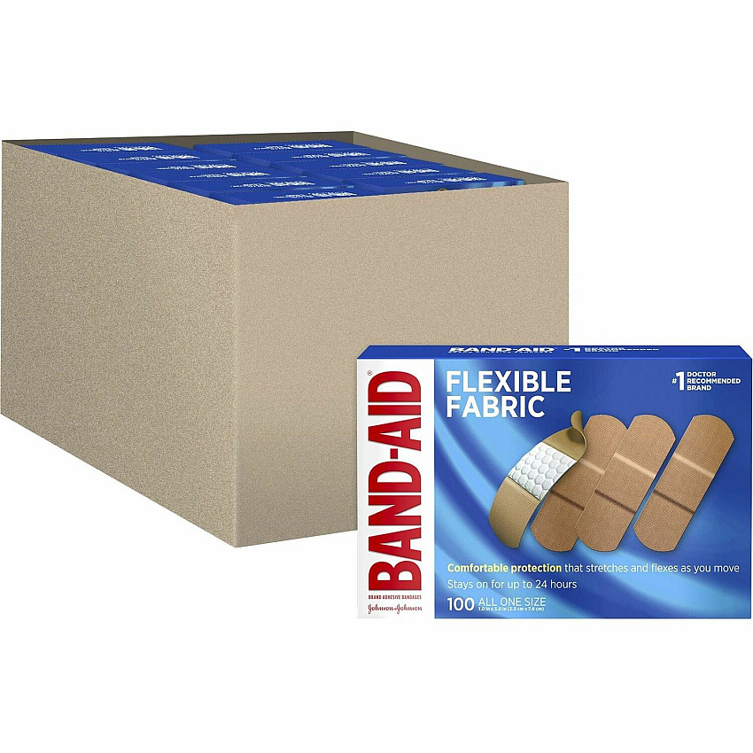 Band-Aid Flexible Fabric Adhesive Bandages 1" Length - Beige - Fabric - 100Box - 12 / Carton (4444CT)
