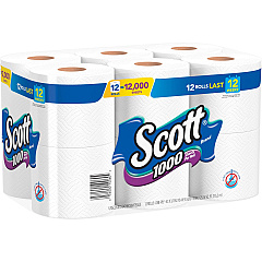 Scott 1000 1-ply 12Roll Bath Tissue 1 Ply - 3.70" Width x 4.10" Length - 1000 Sheets/Roll - White - 12 / Pack (10060)