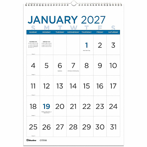 Blueline 2027 12-Month Large Print Monthly Wall Calendar (C173106)