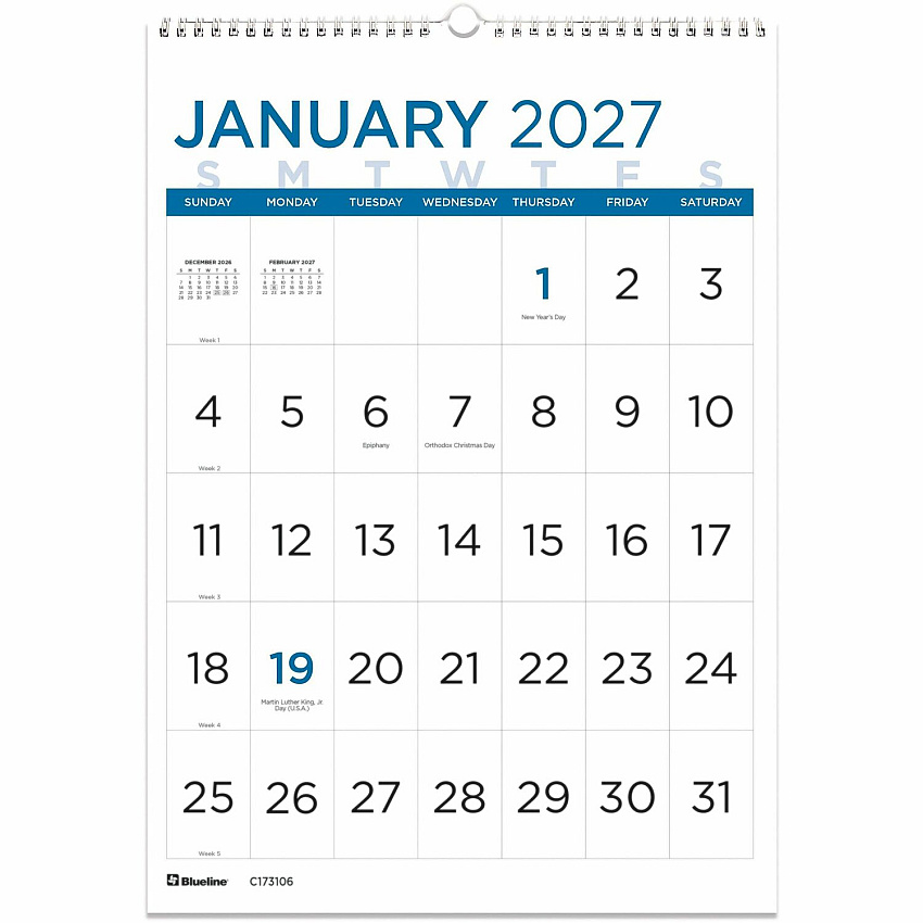 Blueline 2027 12-Month Large Print Monthly Wall Calendar (C173106)