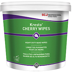 SC Johnson Kresto Heavy-Duty XL Hand Wipes Cherry - 10" Width x 12" Length - White, Red - Polypropylene - 130/Bucket - 1 Each (KCW130W)