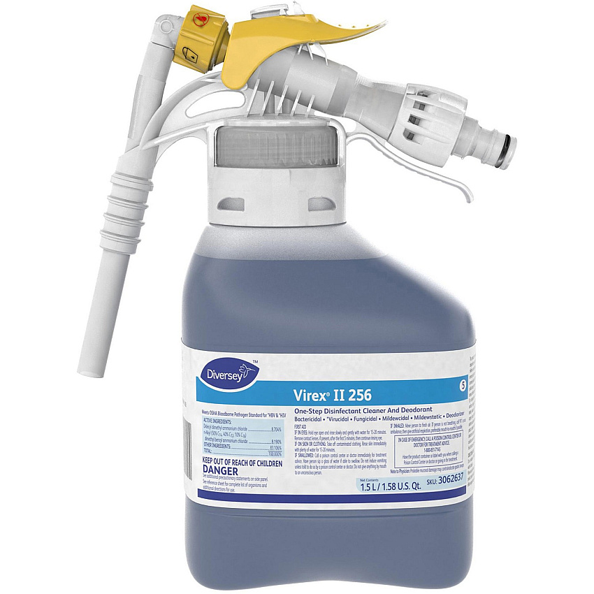 Diversey Virex II 1-Step Disinfectant Cleaner Concentrate - 50.7 fl oz (1.6 quart) - Minty Scent - Deodorant, Non-porous, Deodorize - Blue - 2 / Carton (3062637)