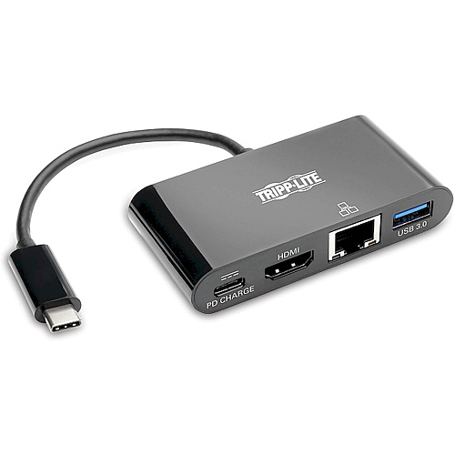 Tripp Lite series USB-C Multiport Adapter for Tablet PC, Smartphone, Monitor, Desktop PC, Notebook - USB Type C - 7 x USB Ports - 2 x USB 3.0 - USB Type-C - Network (RJ-45) - HDMI - Wired - 1 Each (U44406NH4GUB)
