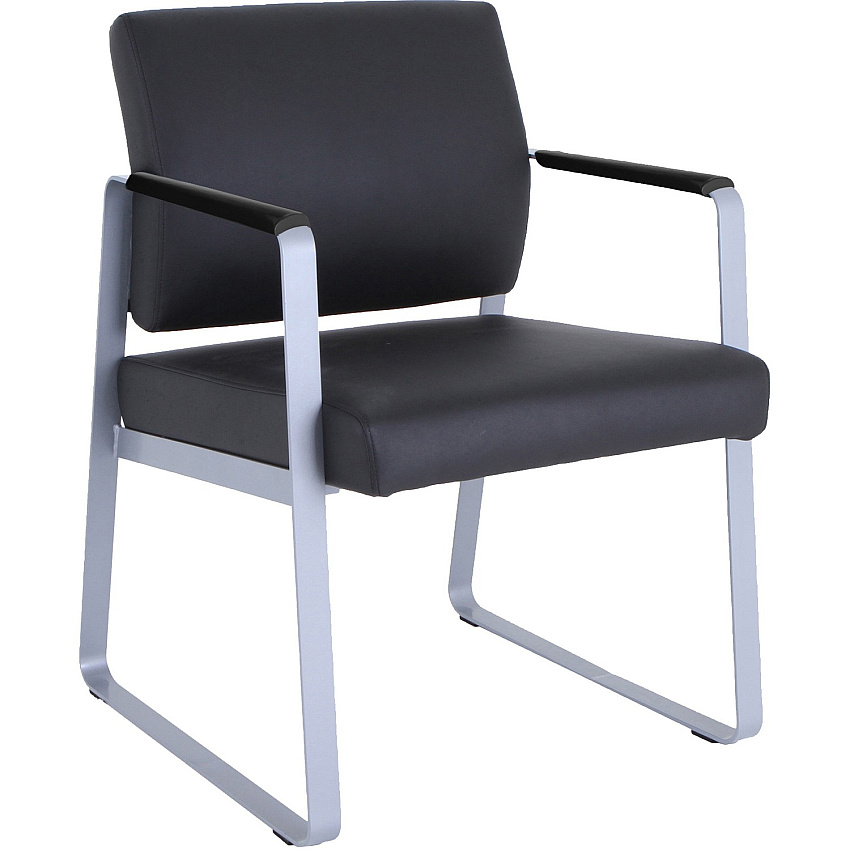 Lorell Healthcare Reception Sled Base Guest Chair Silver Frame Color - Powder Coated Steel Frame Material - Black - Vinyl - 1 Each (LLR66996)