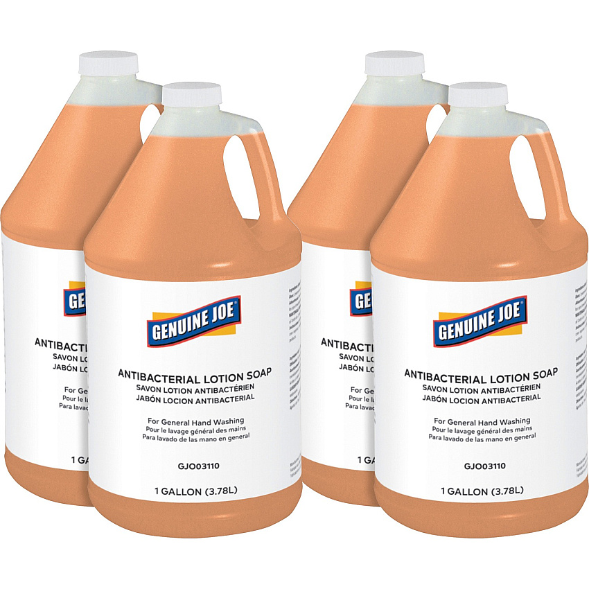 Genuine Joe Antibacterial Lotion Soap 1 gal - Bacteria Remover, Grime Remover, Dirt Remover - Hand - Antibacterial - Orange - Anti-septic, Pleasant Scent - 4 / Carton (GJO03110CT)