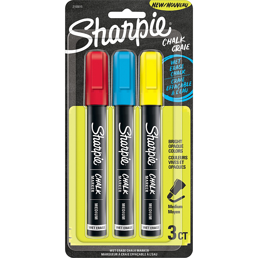 Sharpie Wet Erase Chalk Markers Red, Blue, Yellow Ink - 3 / Pack (2103015)