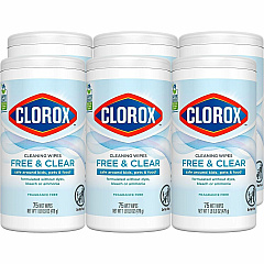 Clorox Free & Clear Cleaning Wipes 4.25" Length x 4.25" Width - Fragrance-free, Dye-free, Residue-free, Durable - White - 75/Tub - 6 / Carton (32486CT) Clorox Free & Clear Cleaning Wipes 4.25" Length x 4.25" Width - Fragrance-free, Dye-free, Residue-free, Durable - White - 75/Tub - 6 / Carton (32486CT)