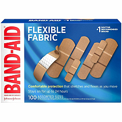 Band-Aid Flexible Fabric Adhesive Bandages Assorted Sizes - Beige - Fabric - 100 / Box (115078)