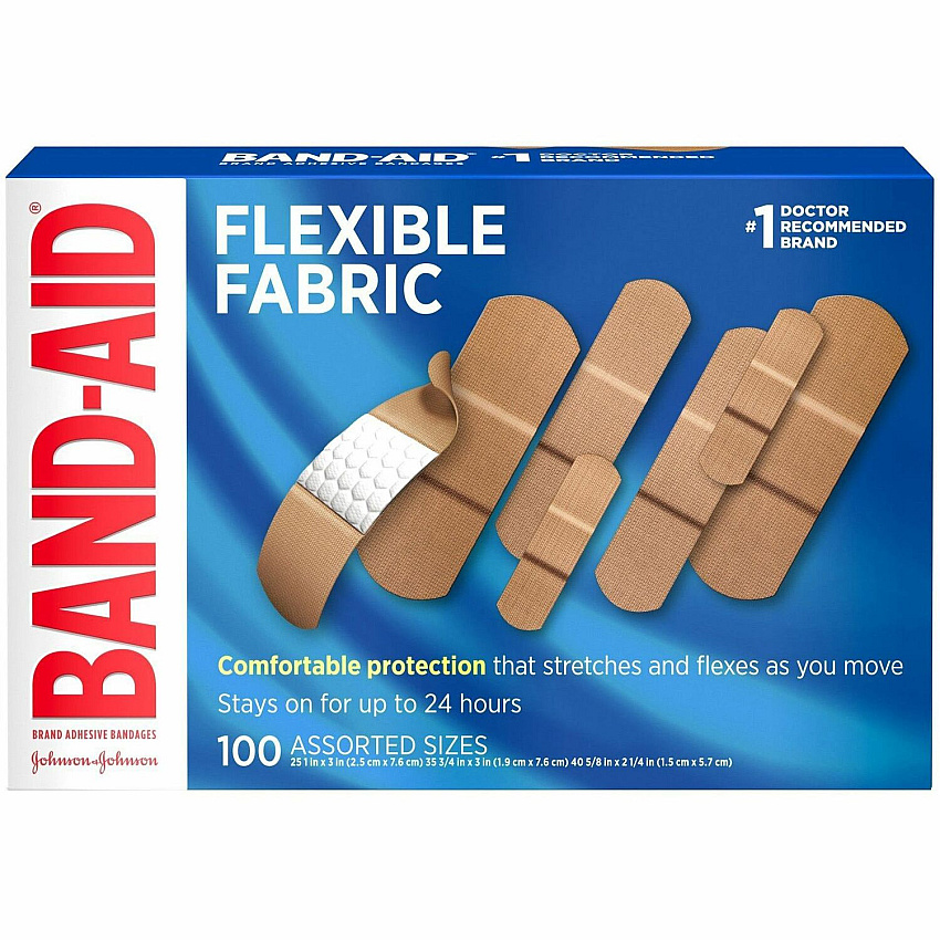 Band-Aid Flexible Fabric Adhesive Bandages Assorted Sizes - Beige - Fabric - 100 / Box (115078)