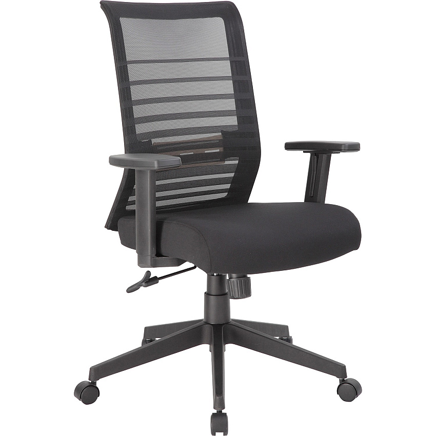 Lorell Horizontal Mesh High-Back Task Chair Fabric Seat Material - Black - Armrest - 1 Each (LLR00590)