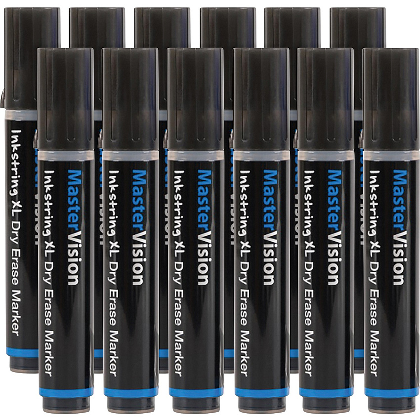 MasterVision Inkstring XL Dry-Erase Markers Erasable - Black Ink - Gel-based - 12 / Pack (PE4301)