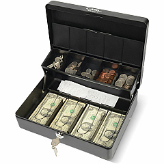 CARL Bill Slots Steel Security Cash Box 4 Bill - 5 Coin - Steel - Black - 3.5" Height x 10" Width x 7" Depth - 1 Each (82011) CARL Bill Slots Steel Security Cash Box 4 Bill - 5 Coin - Steel - Black - 3.5" Height x 10" Width x 7" Depth - 1 Each (82011)