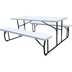 Iceberg Folding Picnic Table 17.5" Height x 72" Width x 12" Depth Bench, 29" Height x 72" Width x 29" Depth Table Top - Finish: Platinum Granite - 1 Each (65925) Iceberg Folding Picnic Table 17.5" Height x 72" Width x 12" Depth Bench, 29" Height x 72" Width x 29" Depth Table Top - Finish: Platinum Granite - 1 Each (65925)