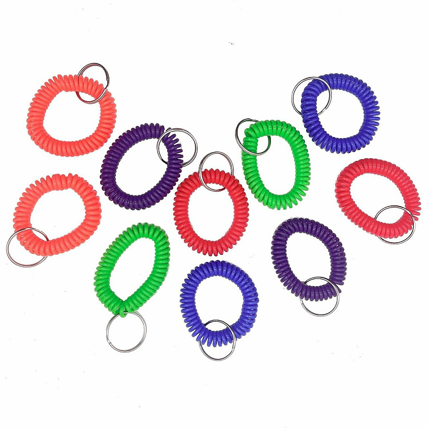 Sparco Split Ring Wrist Coil Key Holders 2.1" Height x 2.1" Width x 2.4" Length - Assorted - 10 / Pack (02884)