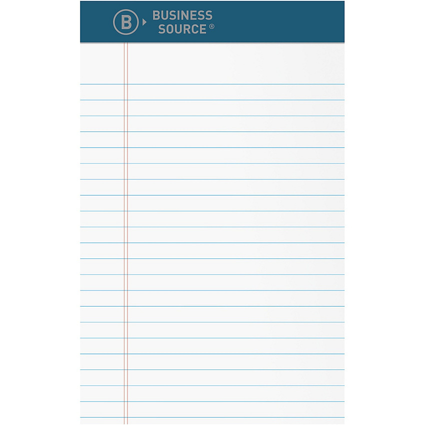 Business Source Premium Writing Pad 50 Sheets - 0.20" Height x 5" Width x 8" Length - White Paper - Tear Proof, Sturdy Back, Bleed-free - 1 Dozen (BSN03105)