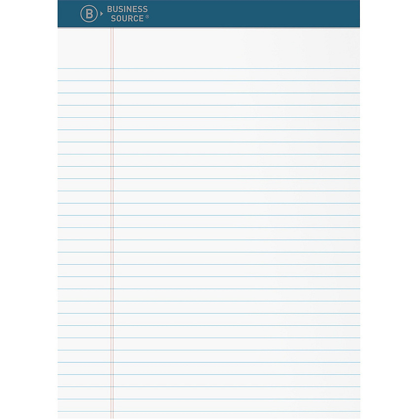 Business Source Premium Writing Pad 50 Sheets - 0.20" Height x 8.5" Width x 11.8" Length - White Paper - Tear Proof, Sturdy Back, Bleed-free - 12 / Dozen (BSN03107)