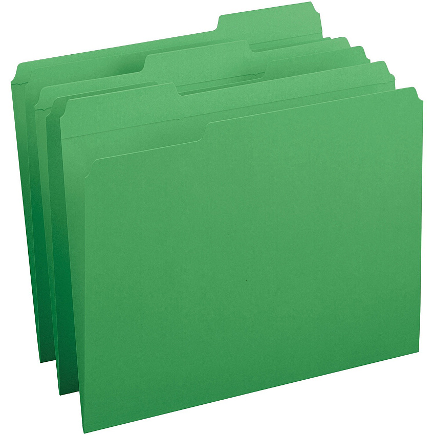 Business Source 1/3 Tab Cut Recycled Top Tab File Folder Green - 10% Recycled - 100 / Box (BSN03174)